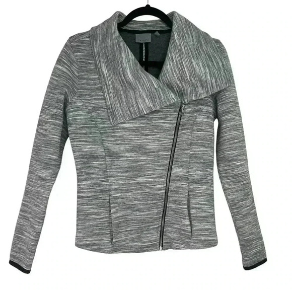 Athleta On The Move Moto Side Zip Asymmetrical Jacket Marbled Gray Sz M - Picture 2 of 9